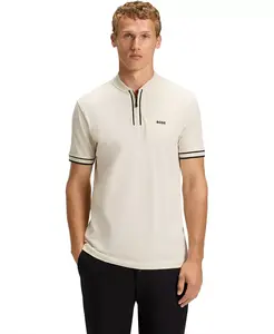 Мужская поло с застежкой-молнией из хлопкового пике Hugo Boss, белый