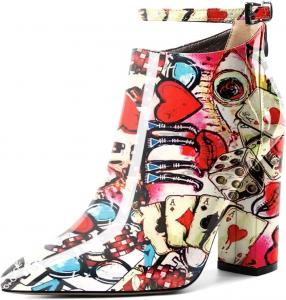 Женские ботильоны Soireelady с высоким массивным каблуком, заостренным носком, классической молнией, элегантные ботильоны на зиму с регулируемым ремешком на щиколотке, Patent Multi-Color