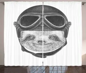 Штора ABAKUHAUS "Ленивец в деревенском стиле", "Хипстер-велосипедист", универсальная ленточная штора для гостиной с петлями и крючками, 280 x 225 см, цвет: черный, серый Abakuhaus