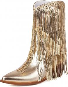 Женские ковбойские ботинки Roimaash Fashion Fringe до щиколотки, 311 Gold