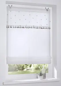 Римская штора без сверления, люверсная, белая, вышивка "Мед", пчела, романтическая, ширина 45 x высота 140 см Kutti