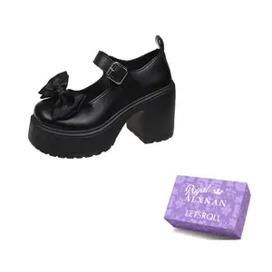 Alxnan Матовые черные женские туфли Мэри Джейн на массивном каблуке, цвет Matte Black