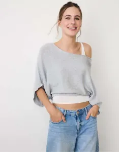 Серый меланжевый джемпер с вырезом лодочкой и накладными деталями Stradivarius