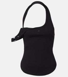 Оголённый хлопковый топ с рубчиком 90-х Courrèges, черный