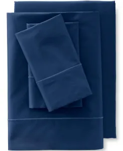 Комплект постельного белья из высококачественного сатина из хлопка Supima с плотностью 400 нитей Lands' End, темно-синий