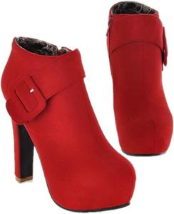 Ботинки Suede Inner Platform Buckle high Heel Barefoot Boots Yundiannao, Red