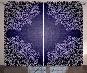 Штора ABAKUHAUS Purple Mandala в деревенском стиле, цветочное кружево, присборенная тесьма для спальни с петлями и крючками, 280 x 245 см, цвет: фиолетово-серый, бледно-лиловый Abakuhaus
