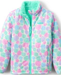 Двусторонняя флисовая пуховая куртка для девочек Lands' End, Light turquoise tie dye play