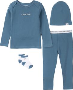 Комплект Calvin Klein для мальчиков из 4 предметов: футболка с длинными рукавами и штаны, ультрамягкая шапочка и носки в комплекте, Coronet Blue