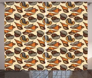 Штора ABAKUHAUS в морском стиле, ракушки в винтажном стиле, универсальная ленточная штора для гостиной с петлями и крючками, 280 x 225 см, цвет шампанского и разноцветный Abakuhaus