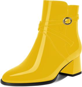 Женские ботинки AMBELIGHT с пряжкой, для путешествий, с круглым носком, наружной лакированной кожей, ремешком на щиколотке, на устойчивом низком каблуке 2 дюйма, Yellow