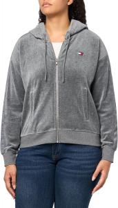 Женская велюровая толстовка с капюшоном на молнии от Tommy Hilfiger, Ash Heather