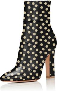 Женские винтажные ботильоны FSJ на толстом высоком каблуке с заостренным носком и боковой молнией, зимние обувь, размеры 4-15 US, Black-Polka Dot