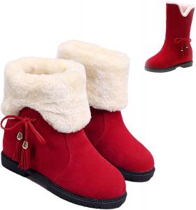 Женские теплые снегоступы с бантом, женские сапоги на устойчивом каблуке с круглым носком из искусственной замши, женские модные снегоступы HoukiG, Red