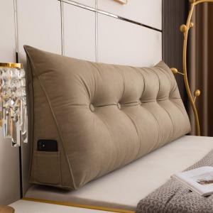 Однотонная треугольная подушка для чтения, изголовье кровати размера Queen Size, модная подушка для поддержки, дышащая, портативная, для общежития, дивана-кровати, съемная и моющаяся (Цвет: Кофейный, Размер) COZMAX, Coffee