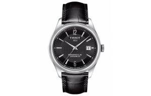 TISSOT Часы Mechanical Movement Men's Watch Watch 41mm Black Dial Stainless Steel Case Genuine Leather Strap, Black