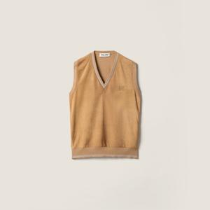 Жилет из шерсти и замши MIU MIU, коричневый