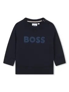 Махровый джемпер с логотипом BOSS Kidswear, синий