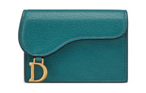 DIOR Кожаный кошелек для карт с овчиной женский темно-синий