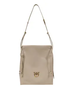 Элегантная, мягкая классическая кожаная сумка Pinko, бежевый