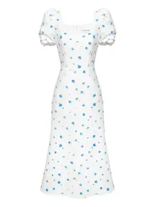 Платье с квадратным вырезом и цветочным принтом Post Meridiem, белый