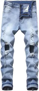 Рваные прямые мужские повседневные брюки Elastic Jeans SIDUFHAOPKLL