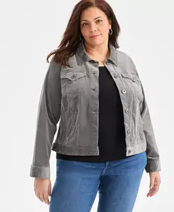 Плюс сайз курточка из вельвета на пуговицах Style & Co, серый