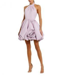Сатиновое мини-платье с высоким воротом, без рукавов и пузырчатым подолом Mac Duggal, розовый
