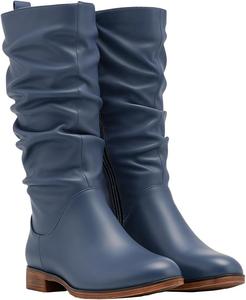 Женские сапоги MOOMMO средней длины, замшевые, с мягким голенищем, плоским каблуком, высокие сапоги на широкую икру, боковая молния, зимние сапоги, круглый носок, плоские, ретро, милые, удобные, повседневные, зимние, размеры 4-13 M US, Matte Navy Blue