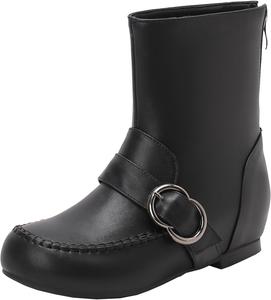 Женские ботильоны на танкетке для зимы и осени, удобные с плоской подошвой и круглым носком, с застежкой-молнией XIEPP, Black