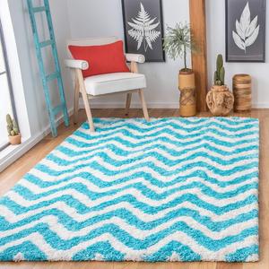 Ковер SAFAVIEH, 122 x 183 см, Barcelona Shag Collection Ivory/Blue BSG320G ручной работы шеврон