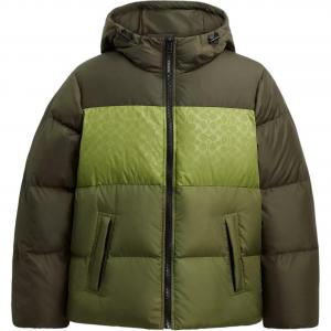Coach Мужская пуховая куртка зеленого цвета с капюшоном, средней жесткости