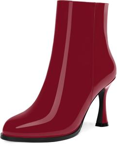 Женские офисные повседневные ботильоны SKYSTERRY из лакированной кожи с молнией, круглым носком и высоким каблуком 3,3 дюйма, Burgundy
