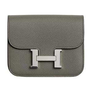 HERMES Кошелек-монетница Constance Slim Silver Tone Buckle из телячьей кожи Evercolor для женщин, 0L, цвет Grismeyer Rain Cloud Gray