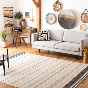 SAFAVIEH, 305 x 427 см, Ковер ручной работы из хлопка с плоским переплетением, цвет ivory/black, для гостиной, столовой, спальни