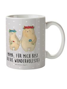 Детская кружка с медведями и цветочным венком и надписью в пастельно-серых тонах Mr. & Mrs. Panda