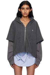 Худи с молнией и необработанными краями Pushbutton, серый