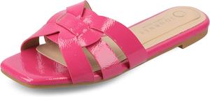 Женские плоские сандалии Journee с открытым квадратным носком, модной ремешковой вставкой, удобные нарядные слипоны Arrina Journee Collection, розовый