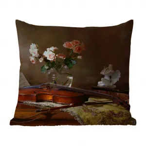 Подушка для улицы - Скрипка - Натюрморт - Цветы - 50x50 см - Водонепроницаемая - Подушка для отдыха - Удобная - Подушка с рисунком MuchoWow