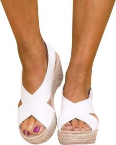 Женские летние сандалии ZHOUYF на танкетке, повседневные эспадрильи с открытым носком, модные сандалии с перекрестными ремешками и открытой пяткой для пляжа, 9.5-10 White