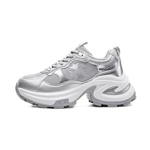 Нескользящие, дышащие, легкие, увеличивающие рост низкие кроссовки на массивной подошве, женские, серебристые EXULL Q, Silver