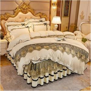 Generic Комплект постельного белья из плюшевого бархата с кружевной отделкой