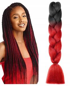 Синтетические волосы, черно-красные косички в стиле омбре Mawe