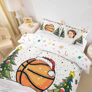 Erosebridal Комплект постельного белья с рождественским баскетбольным принтом и ручной росписью, White Orange Green