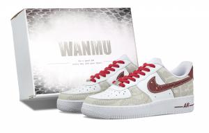 Nike Кроссовки Air Force 1 Auscious Snake, приносящие удачу, с нескользящей подошвой, износостойкие, унисекс, белые, красные