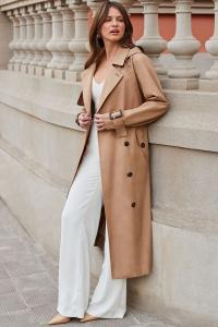 Длинный тренч с капюшоном и поясом Sosandar, бежевый