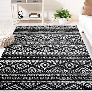 Ковер SAFAVIEH, 366 x 366 см, Tulum Collection, Black & Ivory, Moroccan Boho Tribal Design, Non-Shedding & Easy Care, идеально подходит для помещений с высокой проходимостью в гостиной, спальне (TUL272Z)