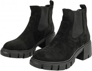 Женские массивные ботинки Челси на платформе с эластичной вставкой, низким клиновидным каблуком, на осень, из замши и кожи, классический стиль, ботильоны для женщин Generic, Black