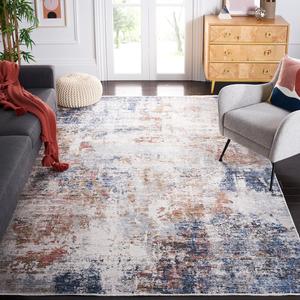 Ковер SAFAVIEH, 183 x 275 см, Signature Collection, Blue & Rust, современный абстрактный дизайн, не линяет и прост в уходе, идеален для помещений с высокой проходимостью в гостиной, спальне (SIG766M)