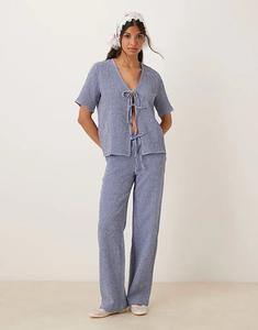 Широкие брюки JDY из сирсакера в синюю клетку